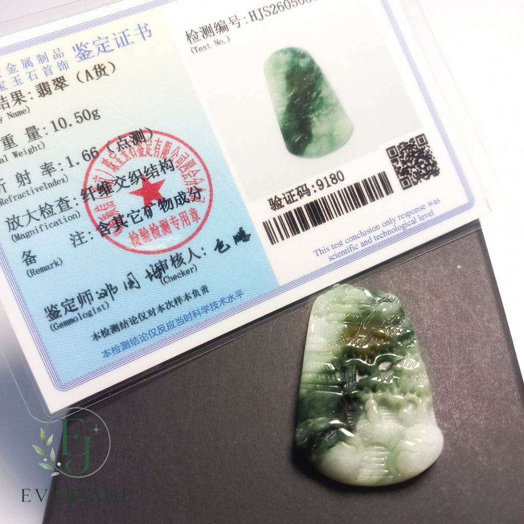 Liontin Giok Shan Shui Asli Original Include Sertifikat