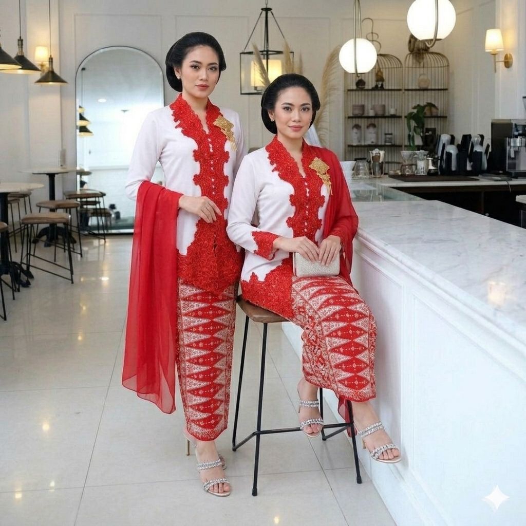 {1202} Set Kumplit Kebaya Safitri - Set Kebaya Encim Selendang - Set Kebaya Katun Modern - Kebaya En