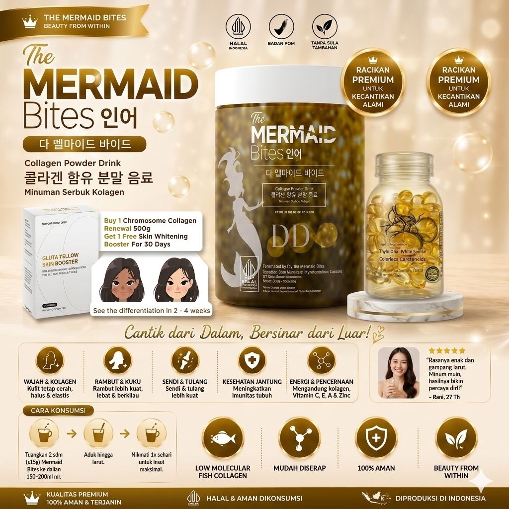 BPOM THE MERMAID BITES MC DD CHROMOSOME GLUTATHIONE WHITENING COLLAGEN FREE CRYSTAL WHITE TOMATO(1BO