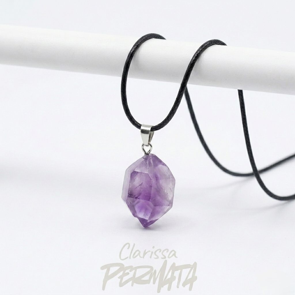 Kalung Batu Kecubung Ungu Bongkahan / Kalung Amethys Quartz Asli Natural Batu Tali Korea Single Eleg