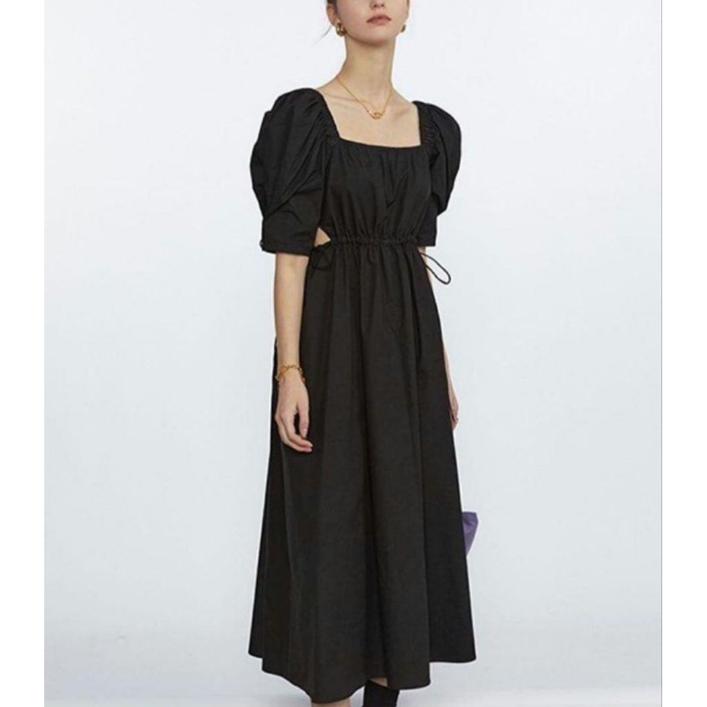 ZARA PUFF SLEEVES LONG DRESS IN BLACK