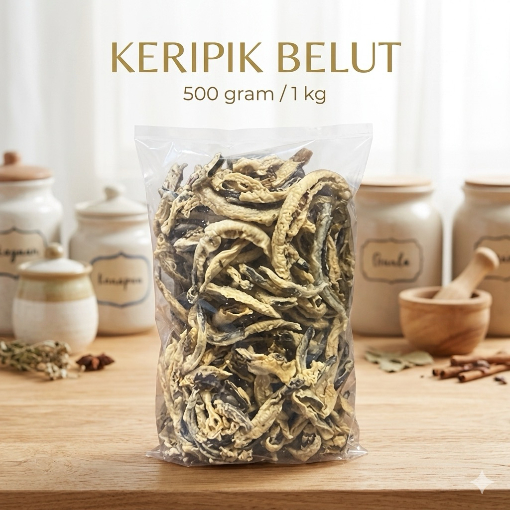500gram/1kg - KERIPIK BELUT Goreng Crispy Kemasan Kiloan Snack Goreng Belut Super Gurih Snack Camila