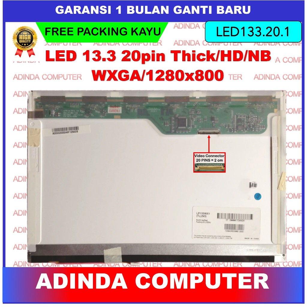 LCD LED LG 6091L-0626B 13.3 Inch 20 Pin WXGA LP133WX1-TLN3 LTD133EX2X