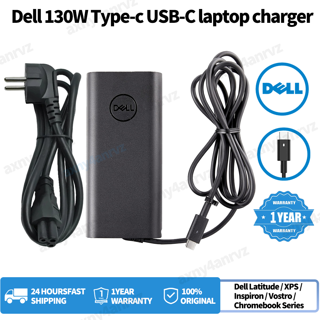 Adaptor Charger Laptop Dell 130W USB Type-C, Kompatibel XPS 15 9500 9510 9520 XPS 17 9700 9710 9720 