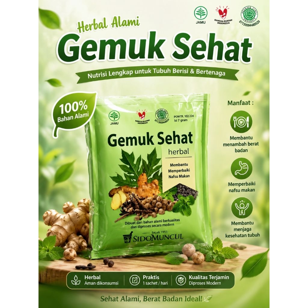 Sidomuncul jamu gemuk sehat sachet