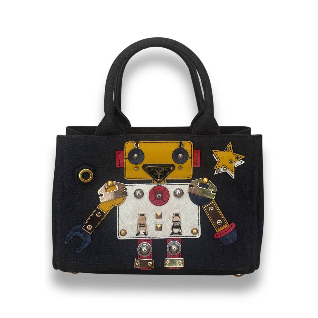 Tas Tote Robot Canvas Navy Premium Wanita Elegant Style Fashion