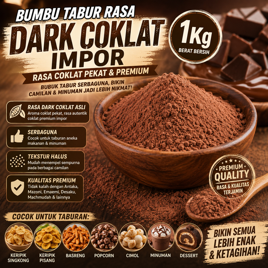 Aneka Rasa Bumbu Tabur Rasa Dark Coklat Impor 1Kg Jual Bubuk Tabur Keripik Singkong Kiloan Berkualit