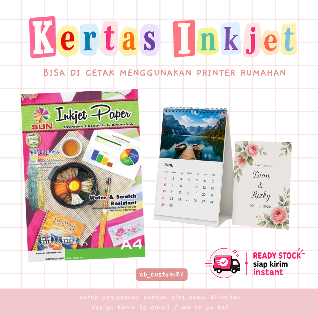 Sun A4 Inkjet Paper Water Resistant 130gsm / Kertas Injet Foto / Kertas Foto Printer Rumahan / Kerta