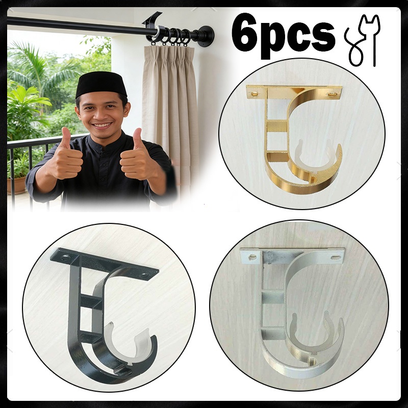 [4pcs] Gantungan Tirai Gorden 25/28mm Bracket Tiang Gorden Bracket Gorden Tebal Premium Curtain Hold