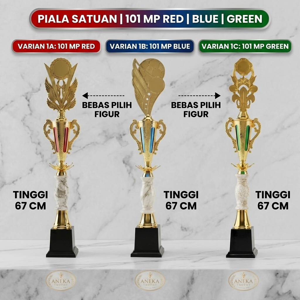 TROPHY Piala Satuan Tinggi 67cm Model 101 MP GREEN / RED / BLUE - Trophy Mewah Eksklusif Piala Lomba