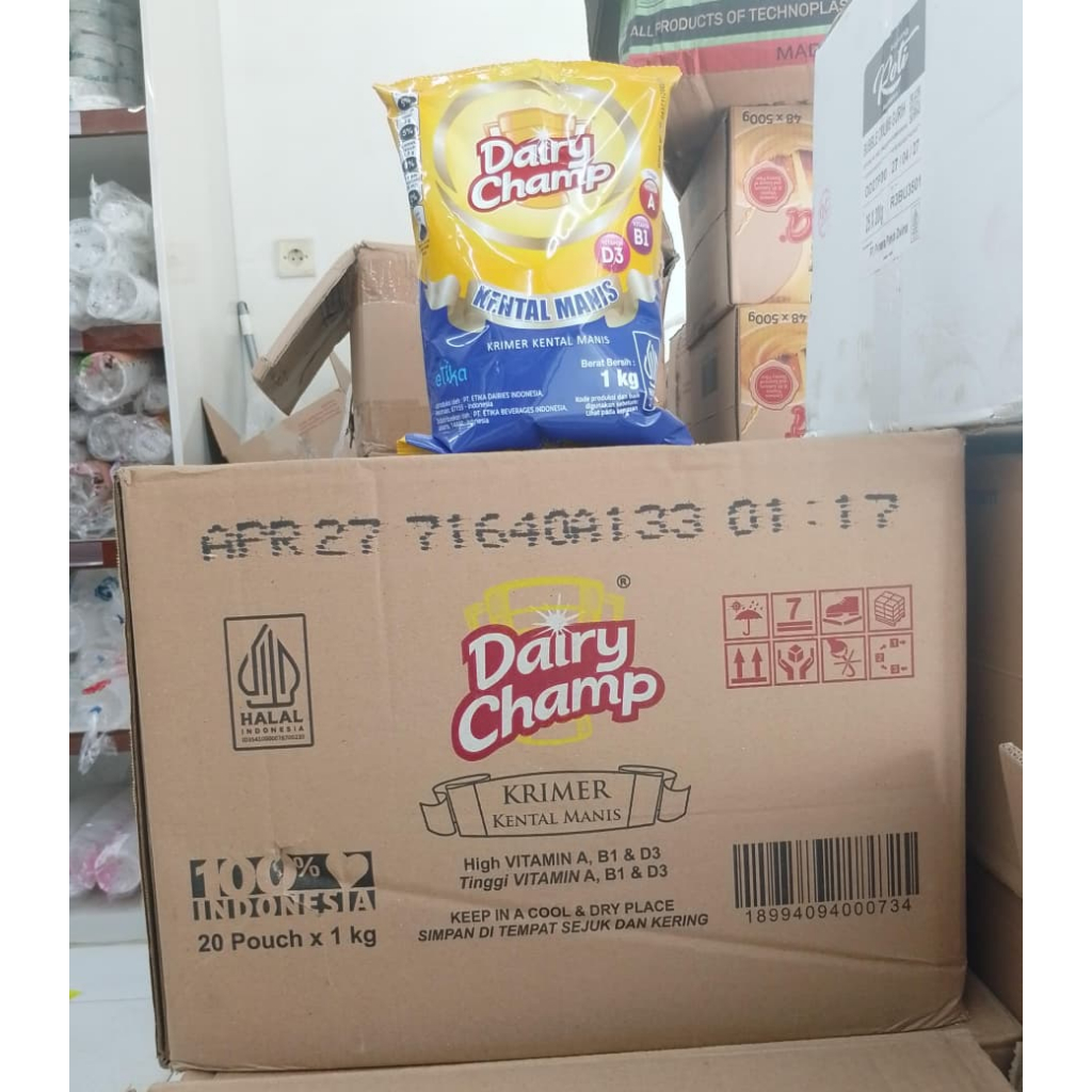 (1dus isi 20) Susu Kental Manis Dairy Champ 1 kg - Lebih Kental, Lebih Manis, Lebih Murah (CARGO)