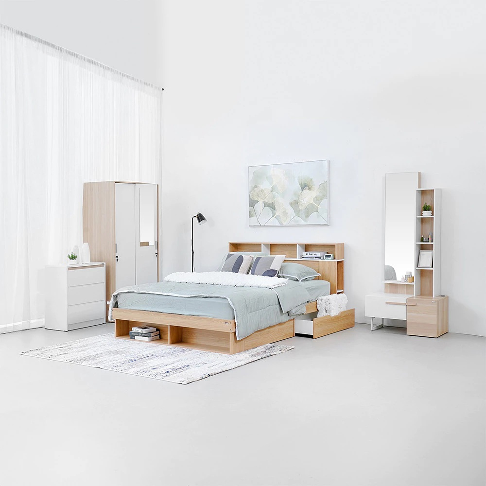 Informa Giorana Set Kamar Tidur Maple - Putih/Cokelat Oak Set Bedroom Furniture Set Laci Dipan Nakas