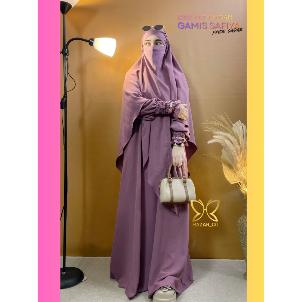 Oneset Abaya Safiya + Khiban  Gamis Syari Free Cadar Lebaran Hitam Elegan & Nyaman untuk Tampilan Sy