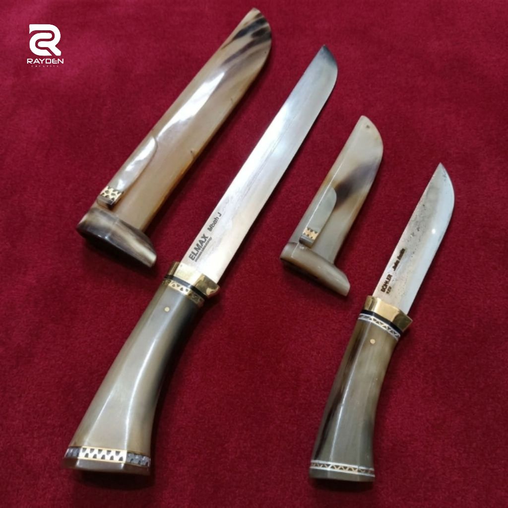 Paket Pisau Sembelih Elmax Seset 13/25/30 cm Premium Sultan Full Tanduk Bule FREE Laser Nama