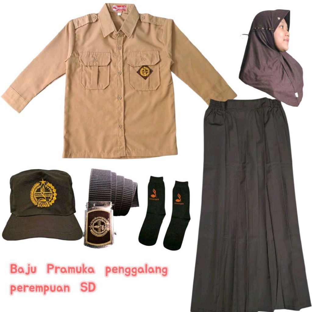 Setelan Seragam Pramuka penggalang perempuan SD baju panjang rok panjang