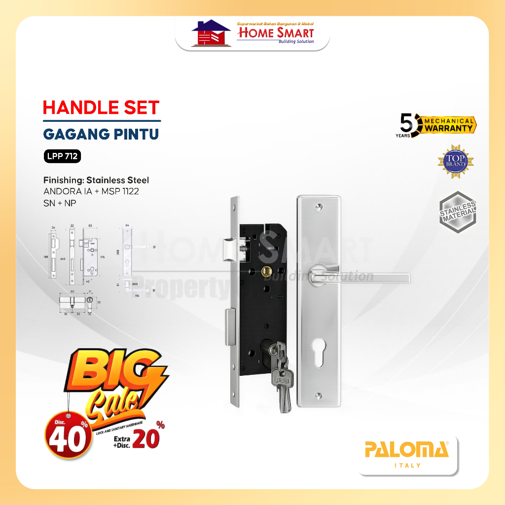 Kunci Set Handle Pintu Plate PALOMA LPP 712 Handle Gagang Pintu 1 Set