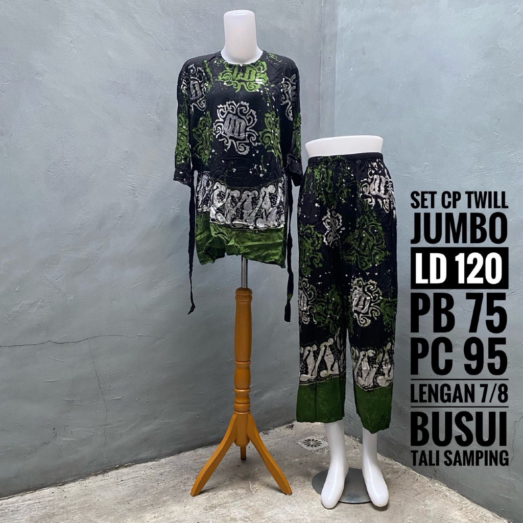 Setelan Wanita Kekinian Dewasa Terbaru Size Jumbo Rayon Twill Ori Pekalongan Motif Batik Abstrak Bus