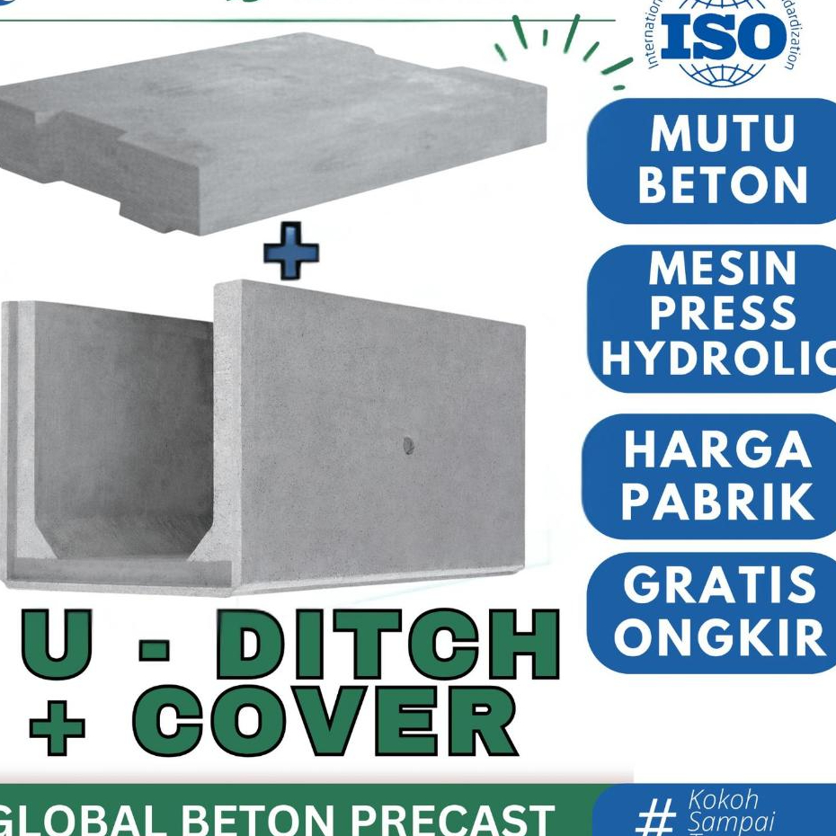 U DITCH Plus Cover 60x60x120cm ( + Tutup Uditch ), Mutu K300, U-Ditch Beton Saluran Gorong-Gorong de
