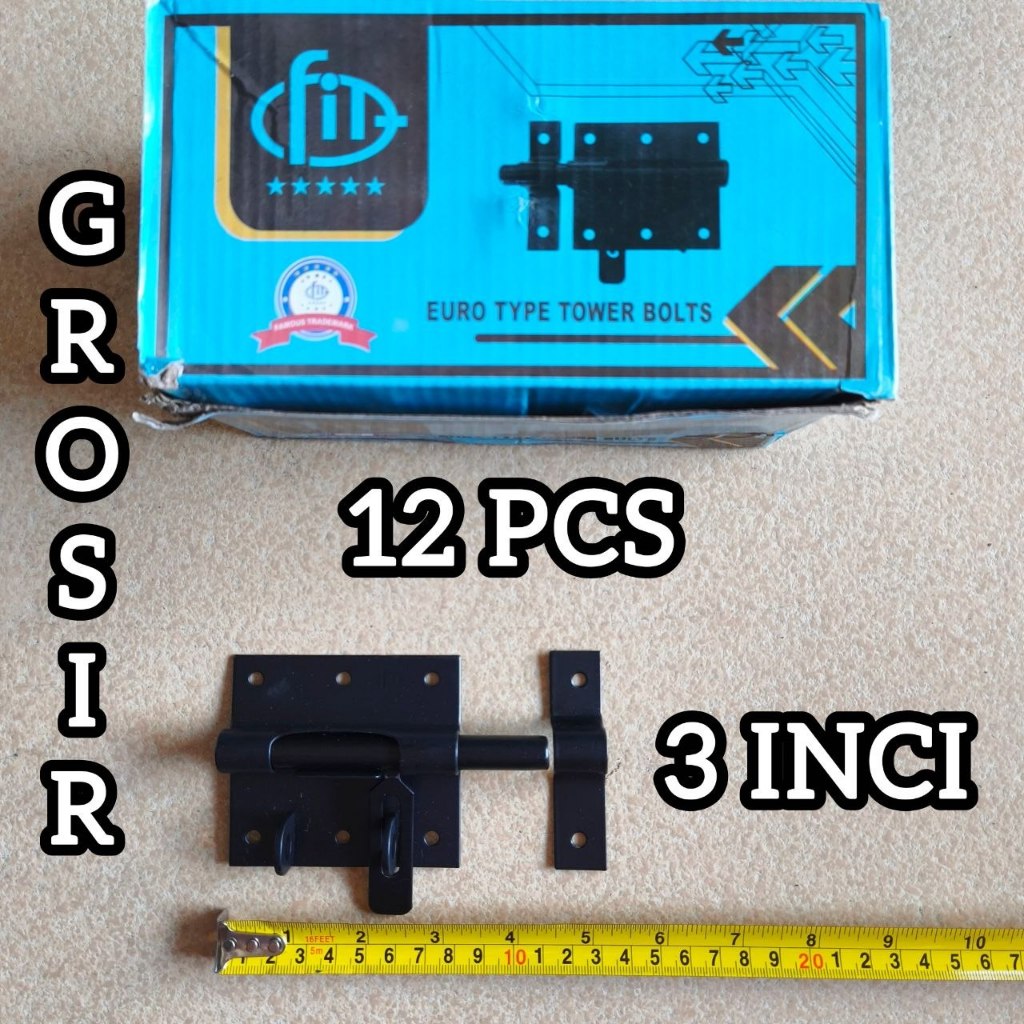 [GROSIR 12 PCS] GTK HITAM EURO FIT 3 INCI / GRENDEL TEMPAT KUNCI GEMBOK