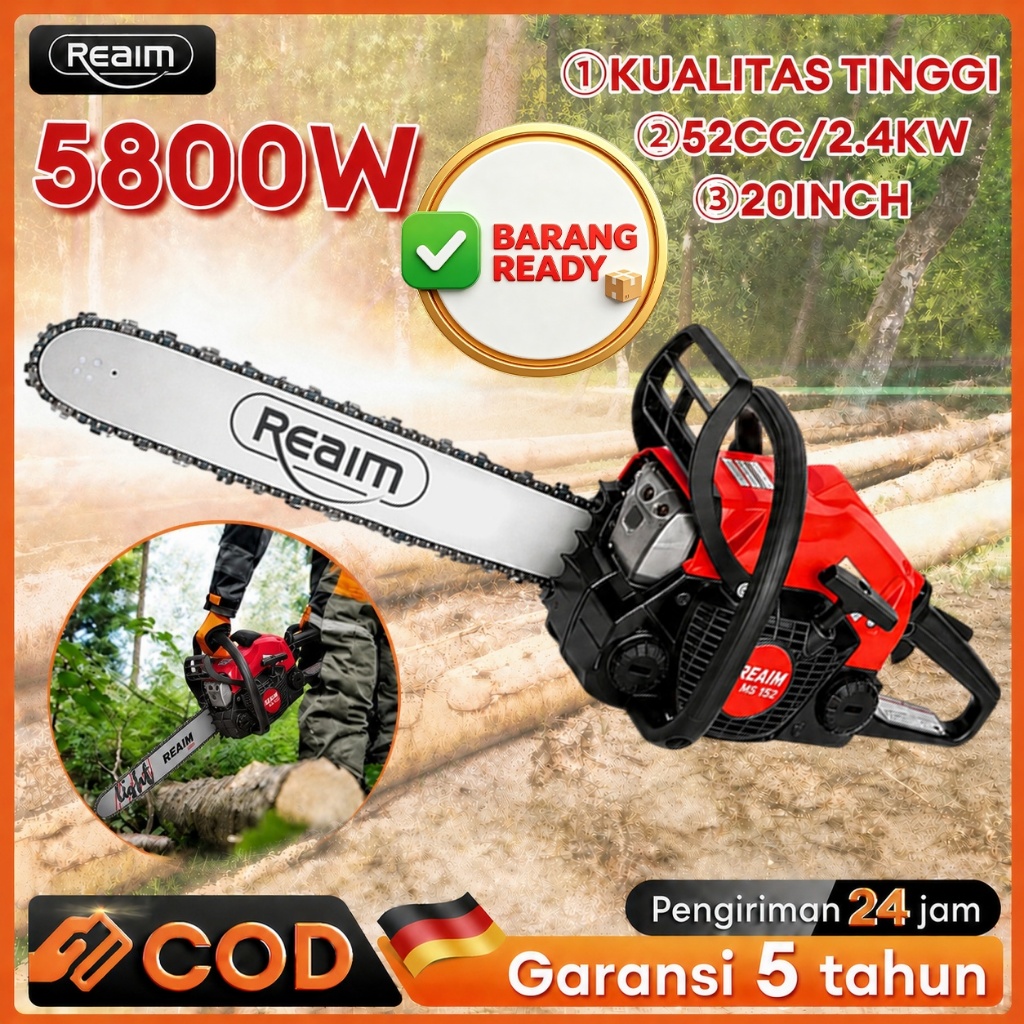 Sinso Senso Mesin Potong Kayu 20 Inch 52CC Chainsaw Gergaji Mesin 2 / 4 Tak Untuk Mesin Potong Kayu