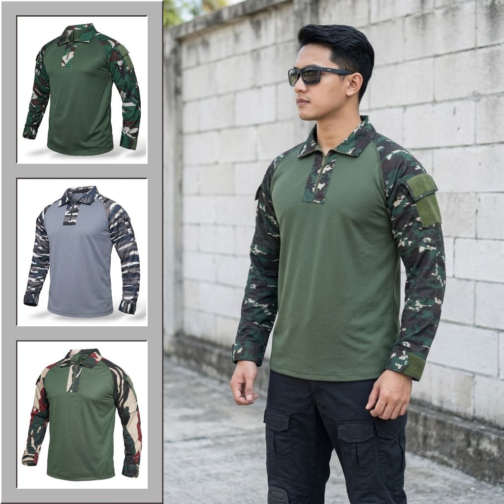 ​Kaos BDU Tactical Lengan Panjang Dryfit Loreng NKRI Malvinas KRI Kopassus Sage green  / Combat Shir