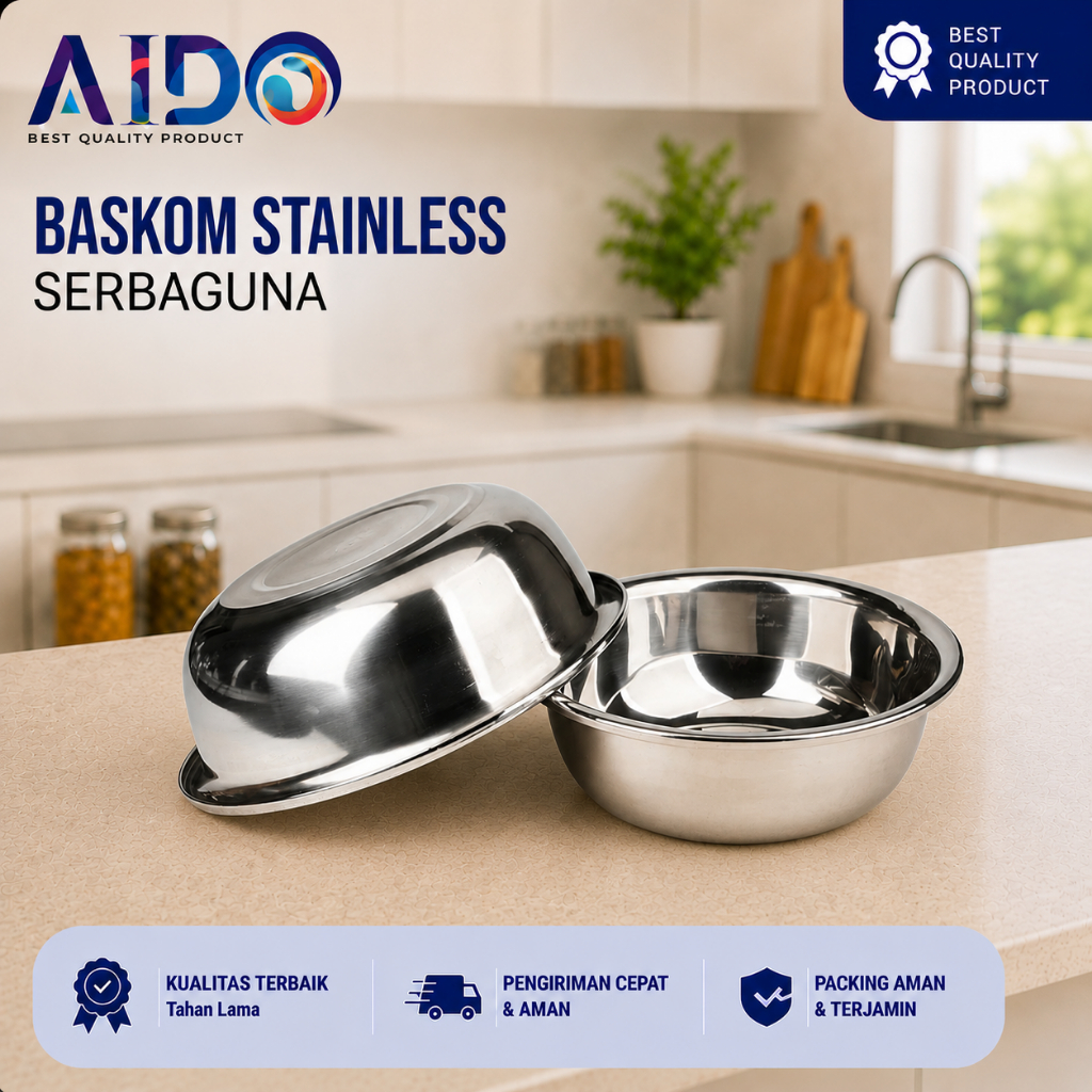 Baskom Stainless Steel Serbaguna 32Cm - Baskom Stainless Steel 30Cm loyang adonan baskom adonan
