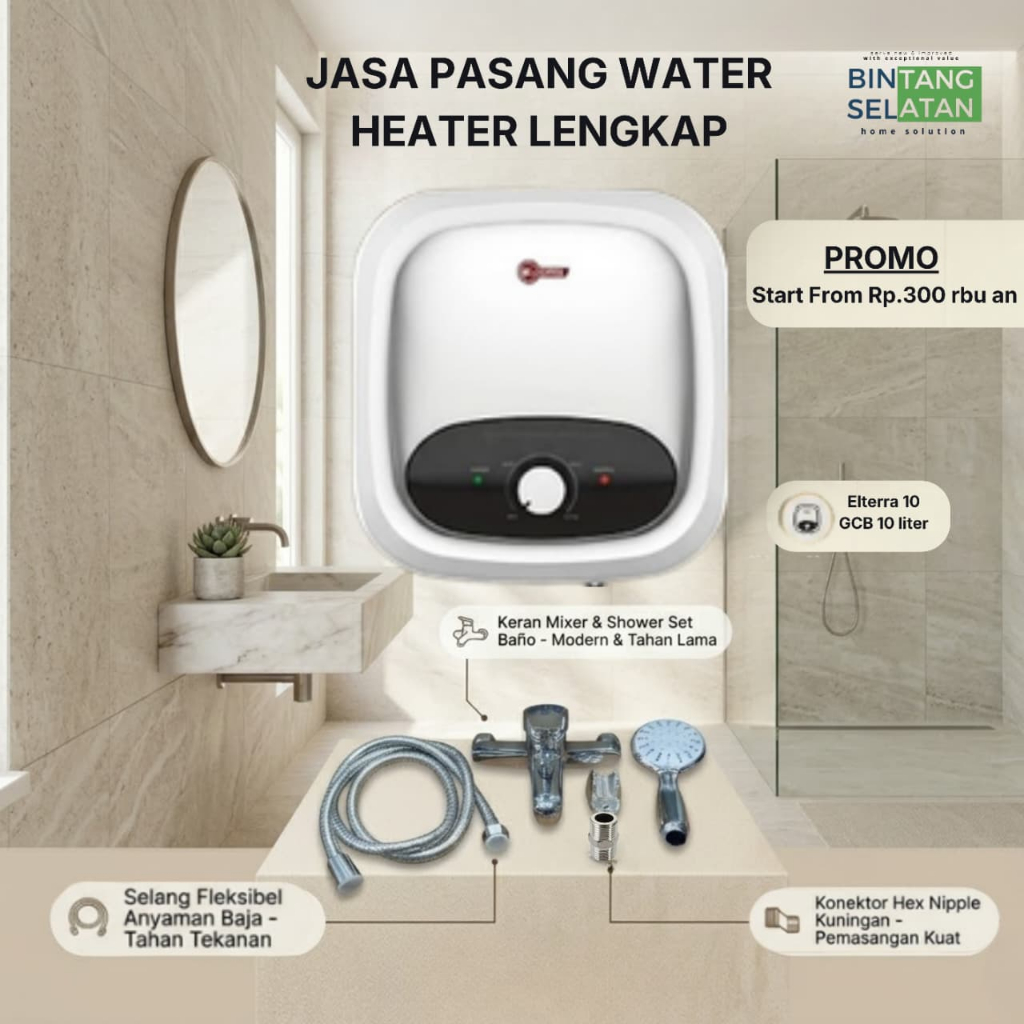 PROMO JASA PASANG WATER HEATER LENGKAP LISTRIK / GAS