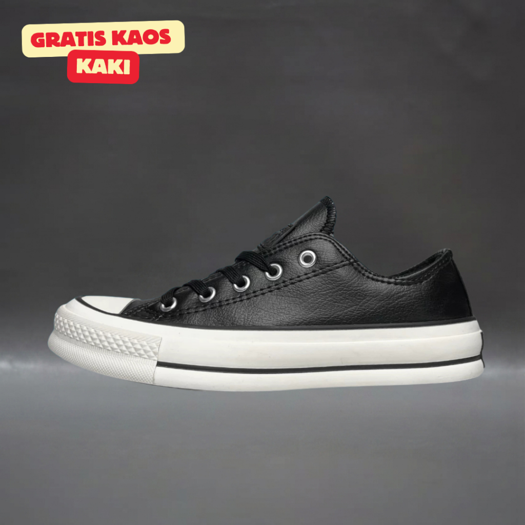 Sepatu Converse Chuck Taylor All Star Kulit PFC Black White Low Premium Original 100% BNIB