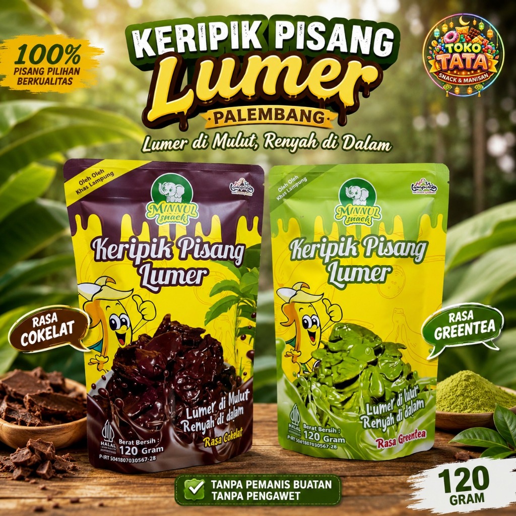 Keripik Pisang Lumer Cokelat dan Greentea Minnul Snack 120gr - Oleh Oleh Khas Lampung Asli