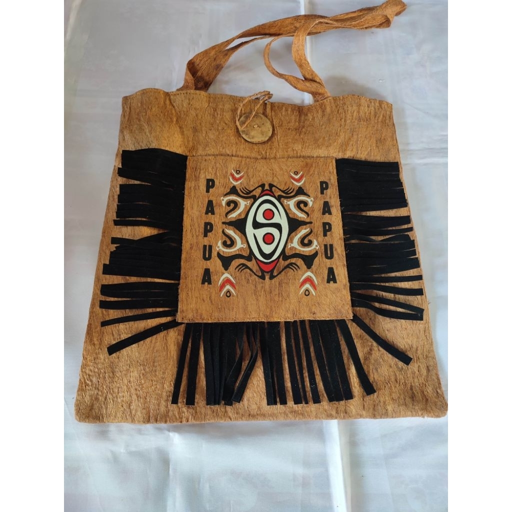 Tas Selempang noken Wanita Pria Kulit Kayu Motif Papua