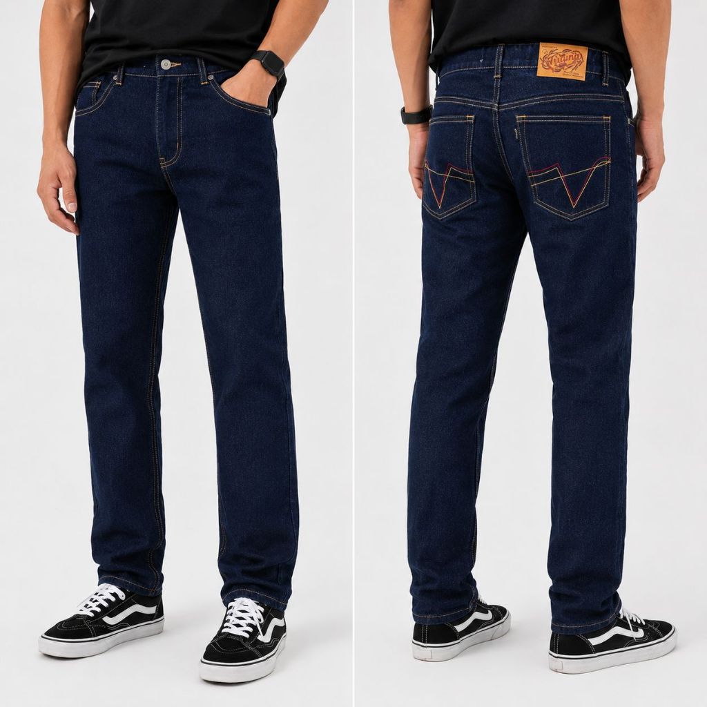 Jeans Pria Raw Denim Straight Fit 15 Oz Unsanforized Heavyweight Denim