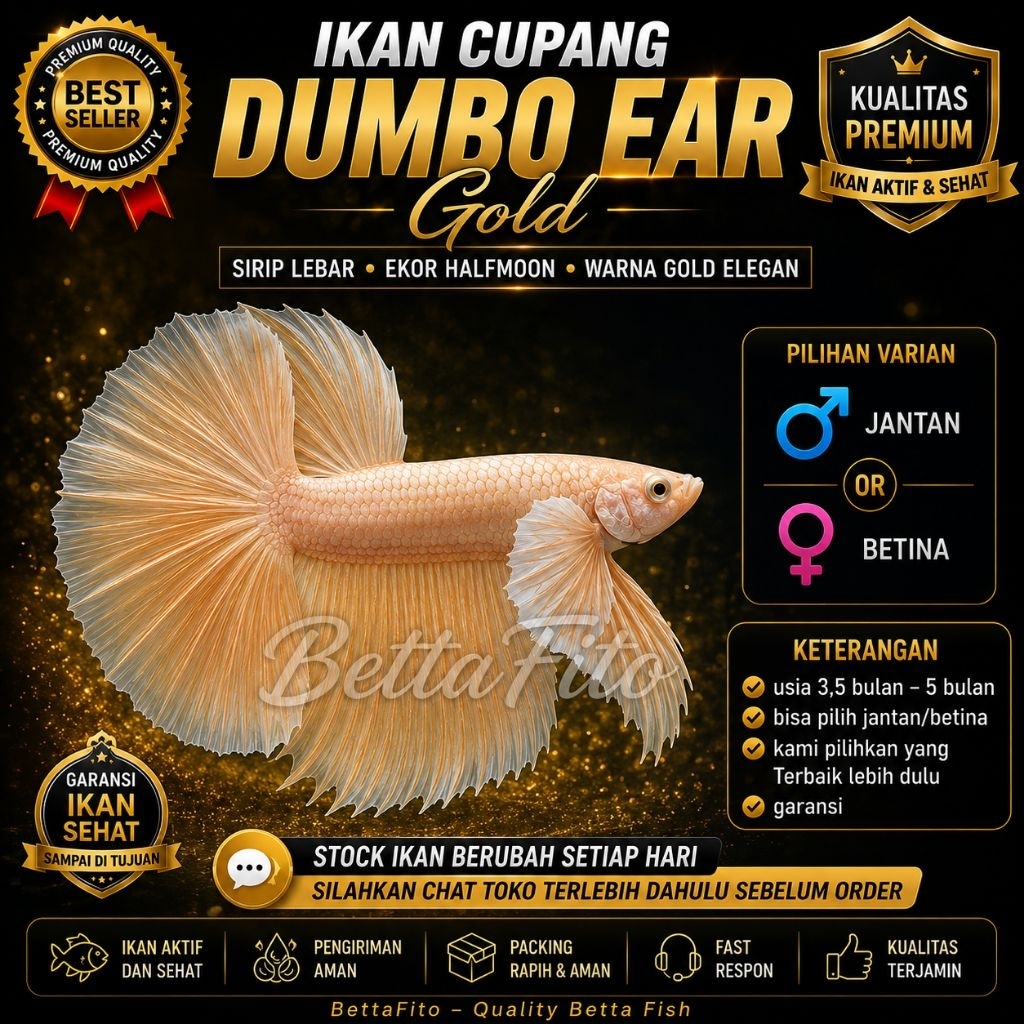 ikan cupang Dumbo ear halfmoon gold