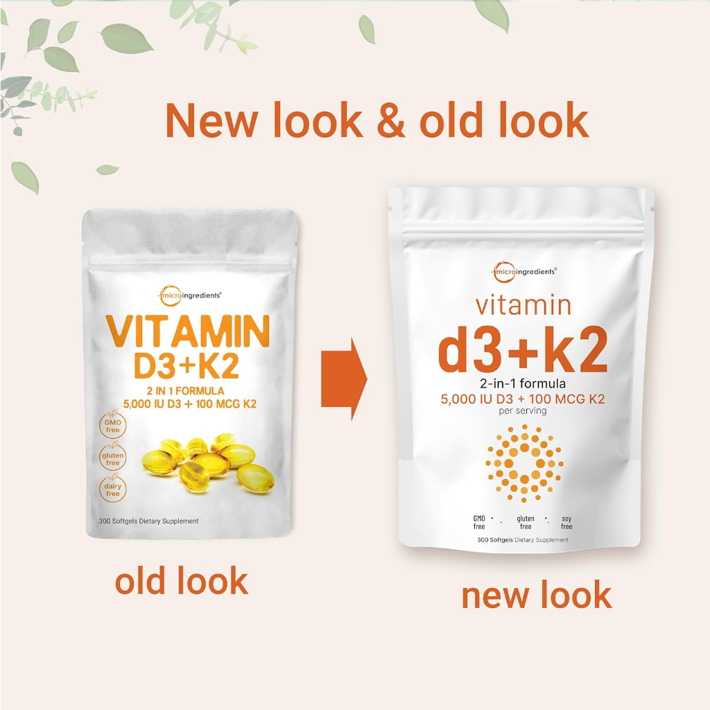 Micro Ingredients Vitamin D3 K2 5000iu MicroIngredients Vit D 3 K 2 5000 iu 300 softgel