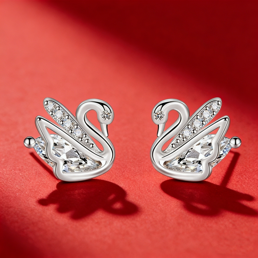Anting Tusuk Wanita Giwang Model Angsa Lapis Emas Putih Korea Tidak Mudah Berkarat Permata Zirkon