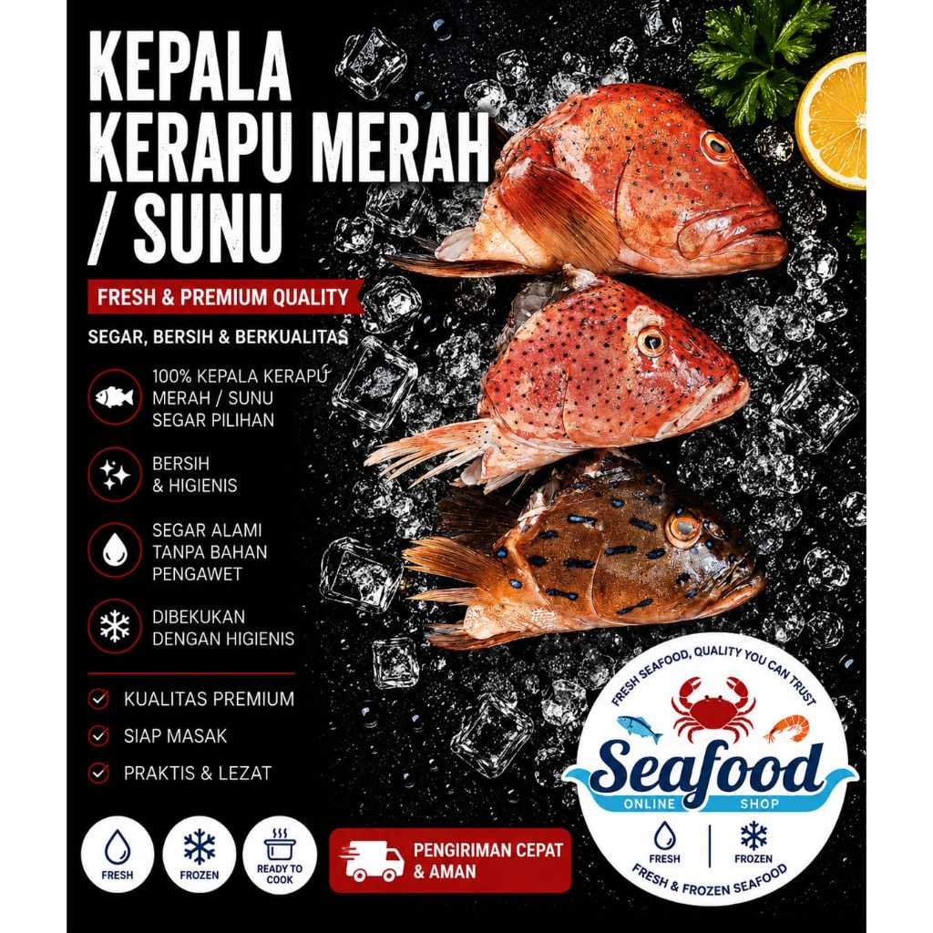 Kepala Ikan Kerapu Merah Sunu 1KG Segar Fresh - Kepala Ikan Kerapu - Berkualitas - Bergaransi