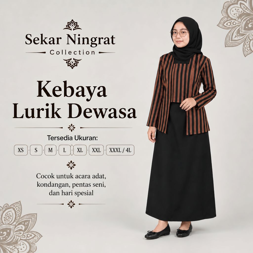 Kebaya Lurik Dewasa Wanita Atasan Baju Adat Jawa Modern Elegan Kebaya Lurik Coklat