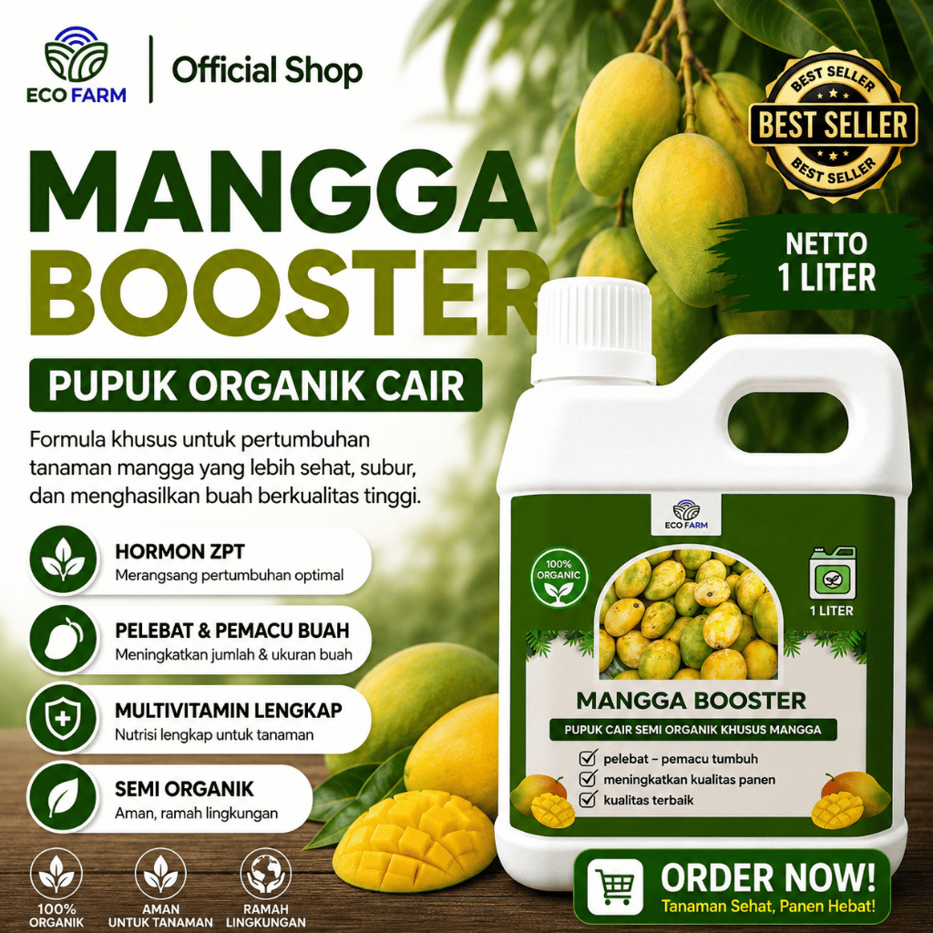 ECOFARM - BOOSTER MANGGA 1 Liter - Pupuk organik Cair dan ZPT Khusus tanaman MANGGA  & Pelebat buah 