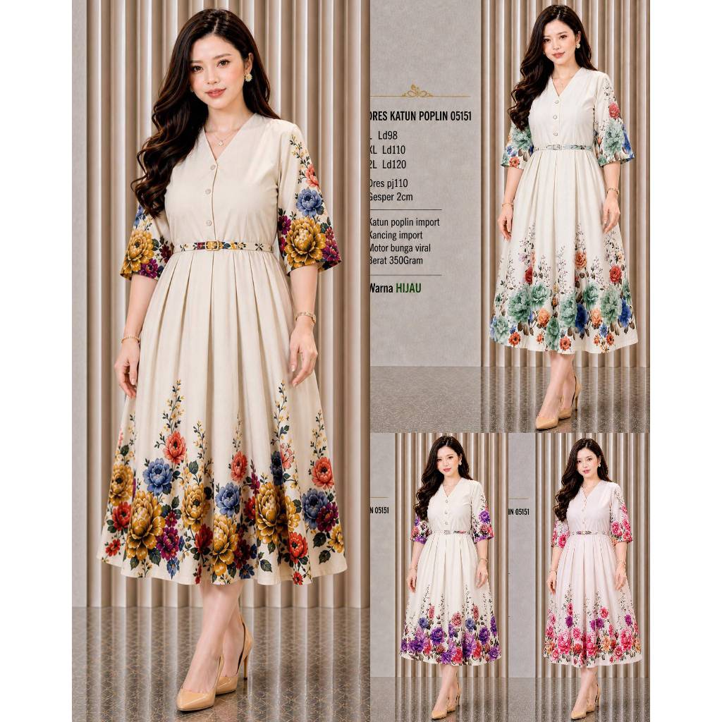 Dress 05151 Dress Katun Poplin Import - FZB