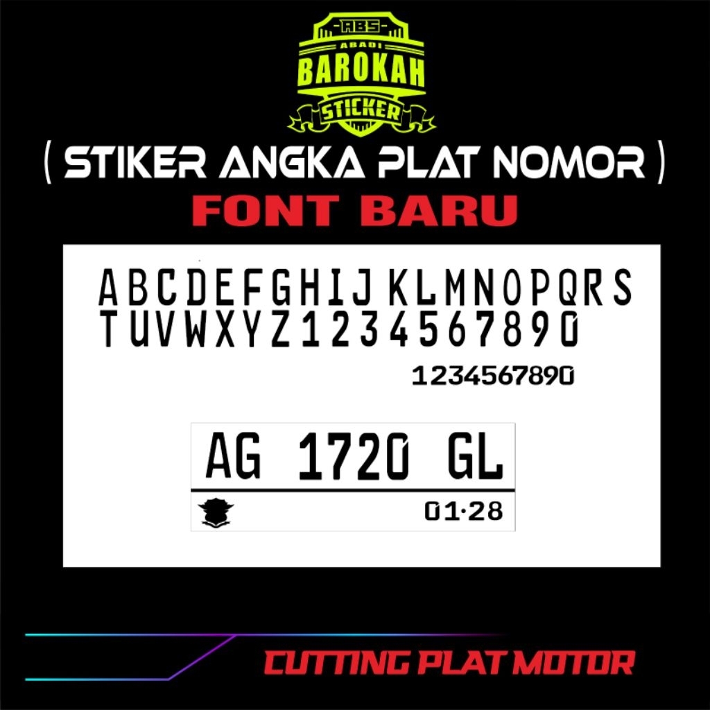 stiker angka untuk plat nomor mobil / motor font baru
