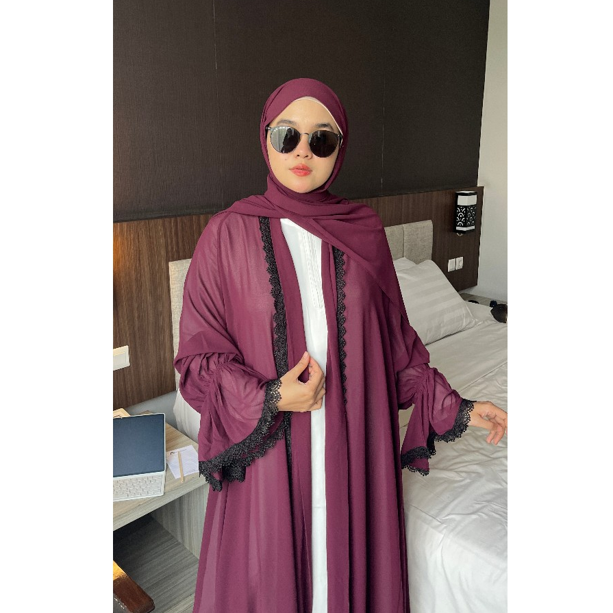 NAVEEA ABAYA DARKPLUM By Ka Syasya Outer Gamis Muslim Syari Simple Mewah Remaja Elegant Lebaran Abay