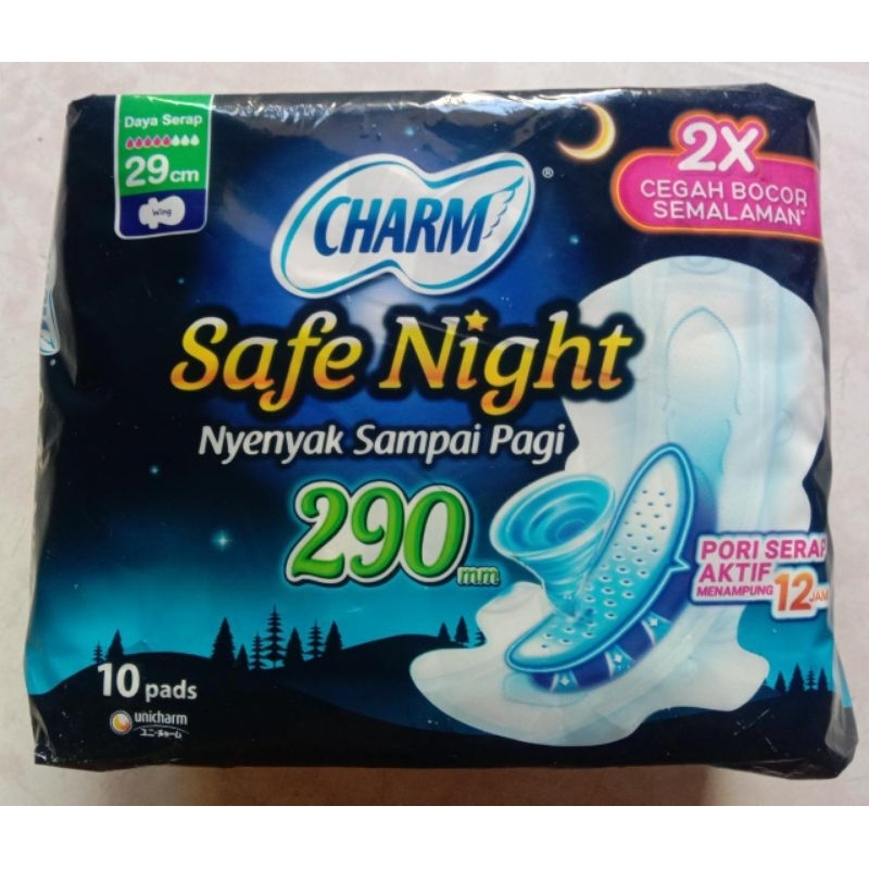 Pembalut Malam Charm Safe Night Wings 29cm dengan Sayap Fleksibel