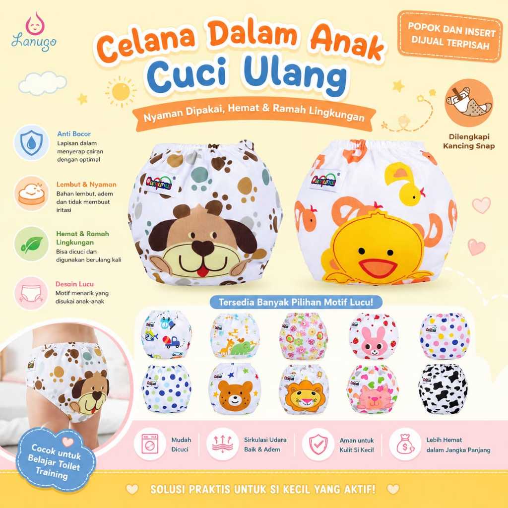 Cloth Diaper / Celana Dalam Anak / Insert Clodi / Popok Cuci Ulang / Popok Kain / Celana Popok / Pop