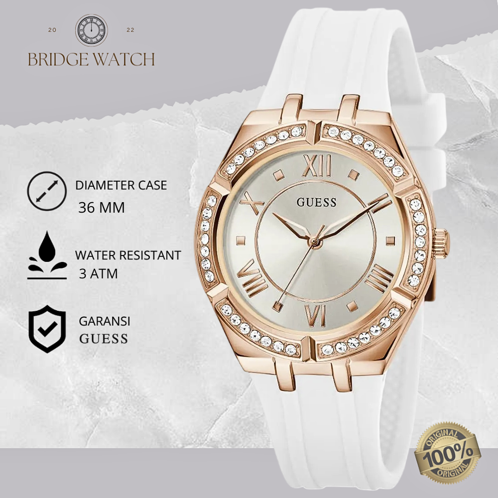Jam Tangan Wanita Guess Cosmo GW0034L2 Analog Rubber Putih Casual Original
