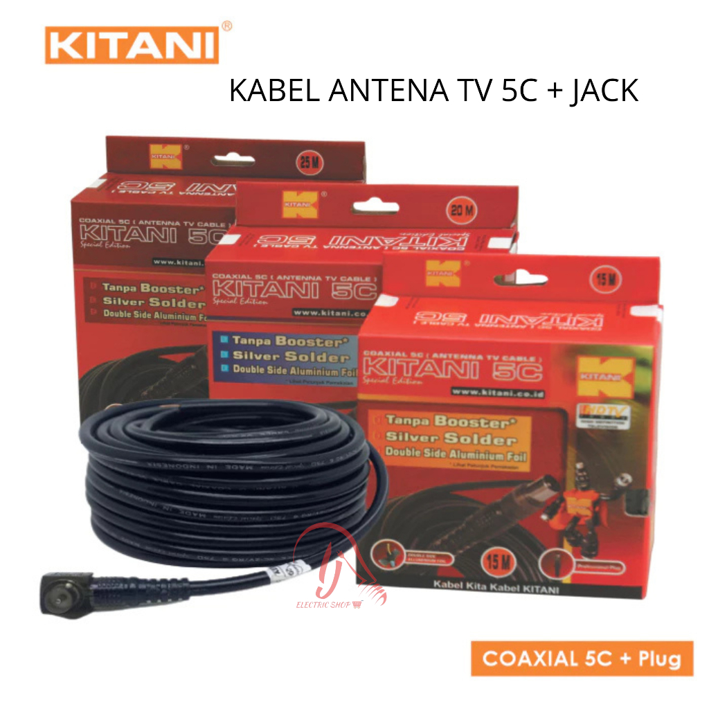 KITANI PARABOLA PARA BOLA 5C COAXIAL CABLE ANTENA TV 5C 15M 20M 25M KABEL ANTENA TV COAXIAL 5C + PLU