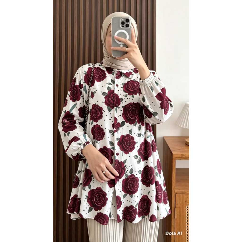 KEMEJA RAYON VISCOSE PREMIUM BLOUSE MOTIF BUNGA
