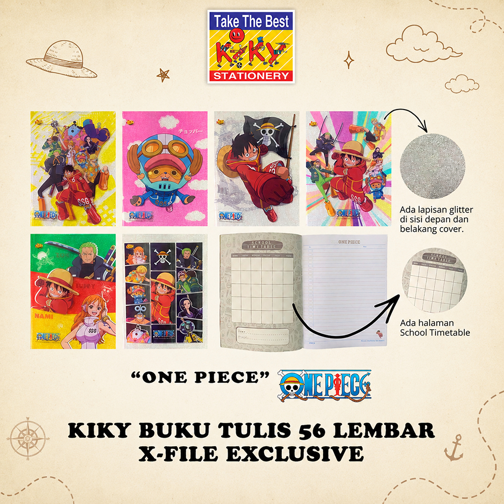 ONE PIECE X KIKY Buku Tulis 56 Lembar  X- File Exclusive Gliter - 1 Buku