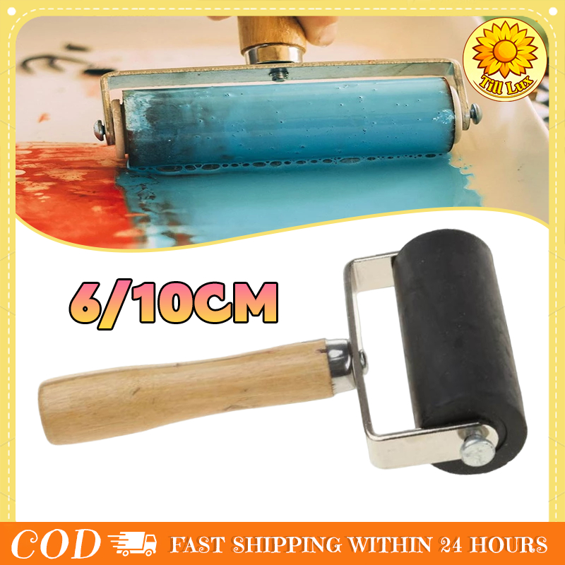 6/10cm Roller Karet Rubber Hard Roll Grafis Wooden Handle Alat Printmaking Roller Seni Karet