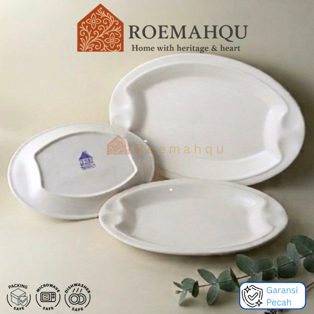PYRAMID Piring Saji Oval Polos Putih Keramik I 10,12,14 Inch I piring keramik