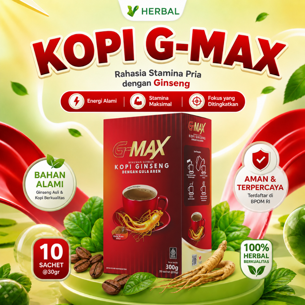 KOPI GMAX  - Kopi Ginseng Dengan Gula Aren Halal BPOM