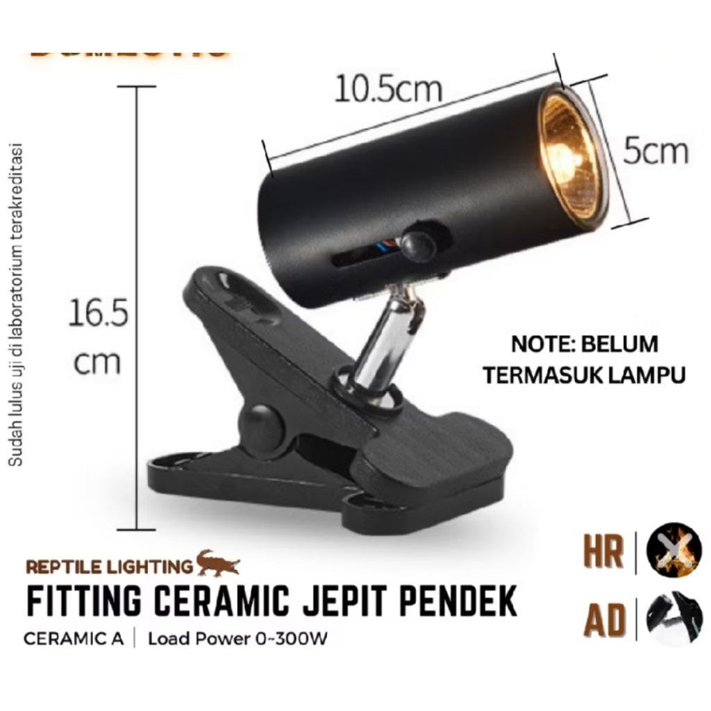 FITTING KERAMIK PENDEK lampu holder jepit reptil UVA UVB keramik fitting anti panas 360°